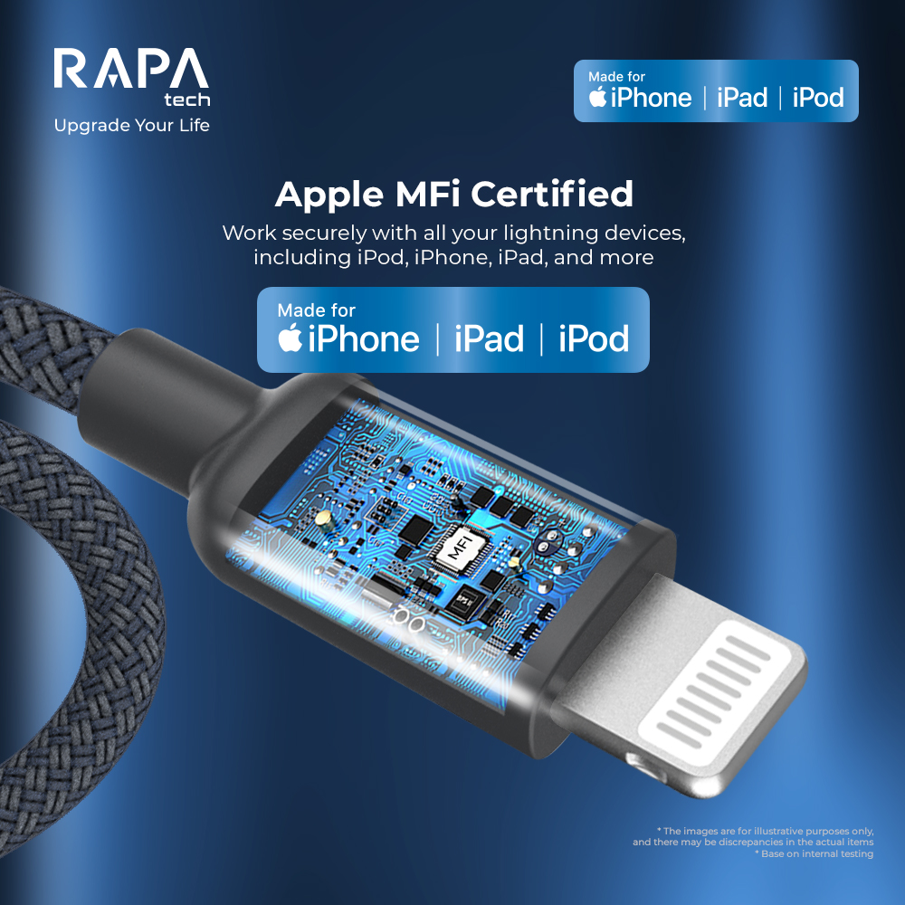 Charger Rapa Tech RAPA POWER II PD20W Charger with MFi Cable 27W - DC6064 Black Nylon ...