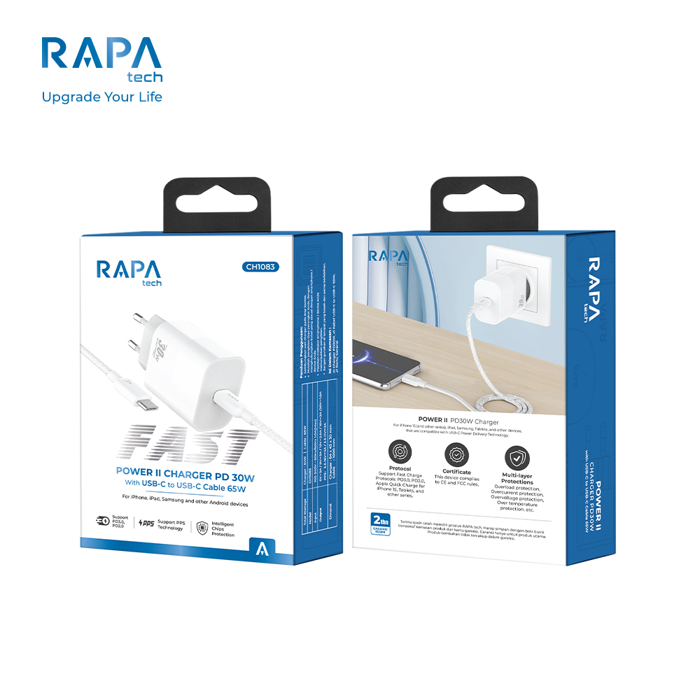 RAPA POWER II PD30W Charger with USB-C to USB-C Cable 65W – CH1083 ...