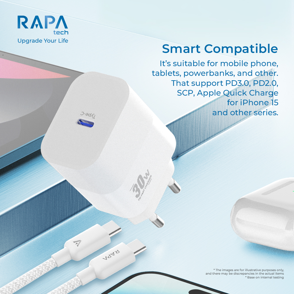 RAPA POWER II PD30W Charger with USB-C to USB-C Cable 65W – CH1083 ...