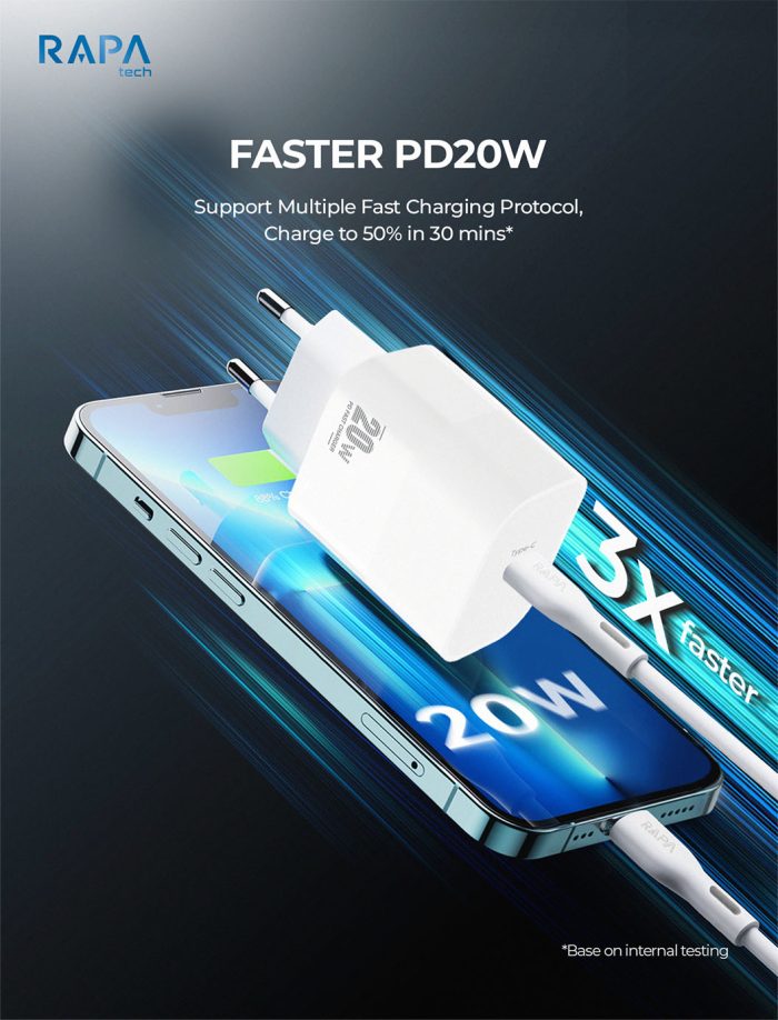 RAPA POWER II PD20W Charger with USB-C to USB-C Cable - CH1063 - RAPA Tech