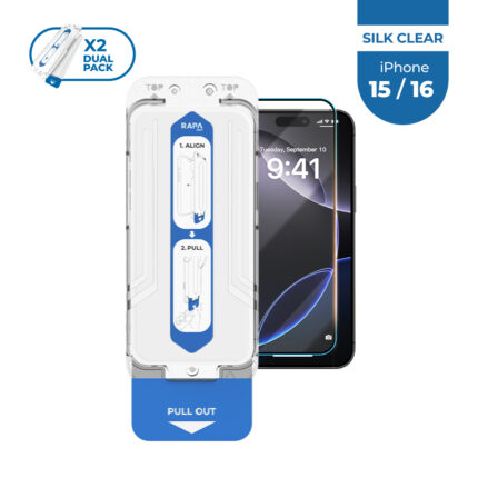 RAPA tech Screen Fit | Instant Fit - Silk Clear (for iPhone 15 / 16) Dual Pack