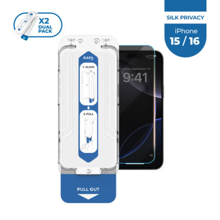 RAPA tech Screen Fit | Instant Fit - Privacy (for iPhone 15 / 16) Dual Pack